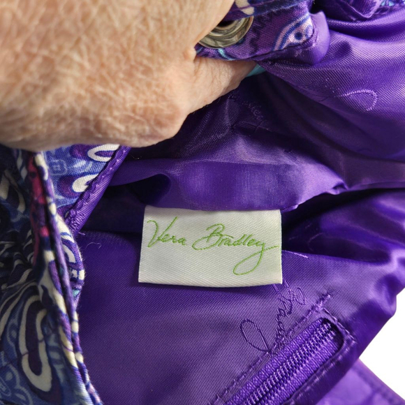 Vera Bradley Drawstring Backpack Lilac Tapestry Medium Tote Buckle Straps Purple - Picture 8 of 12